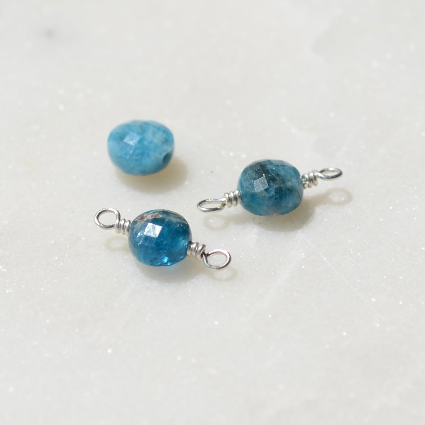 Blue Apatite 6mm Checker Faceted Coin Connector