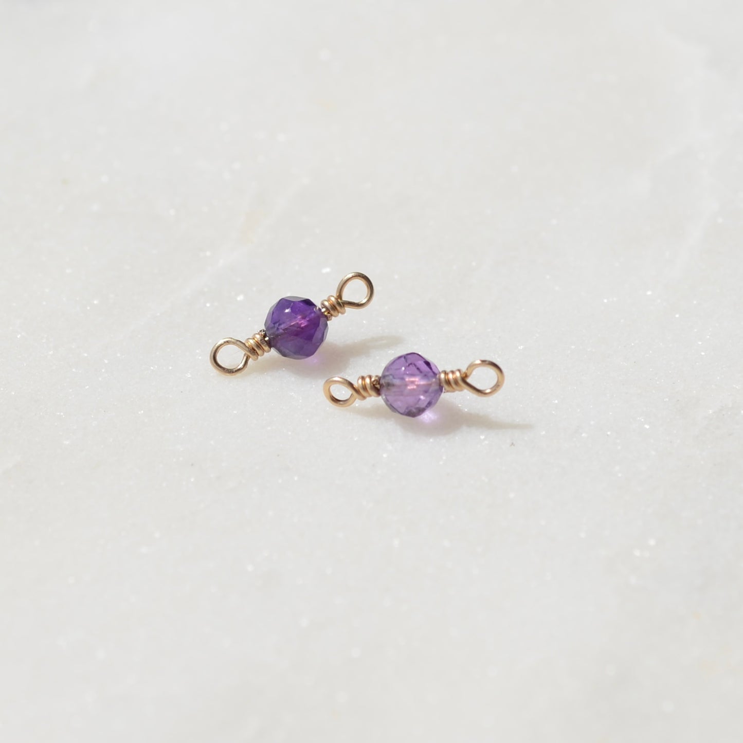 Amethyst 4mm Faceted Gemstone Connector, February Birthstone