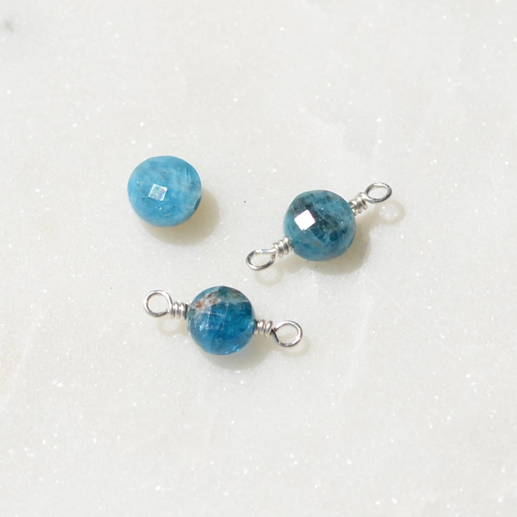 Blue Apatite 6mm Checker Faceted Coin Connector