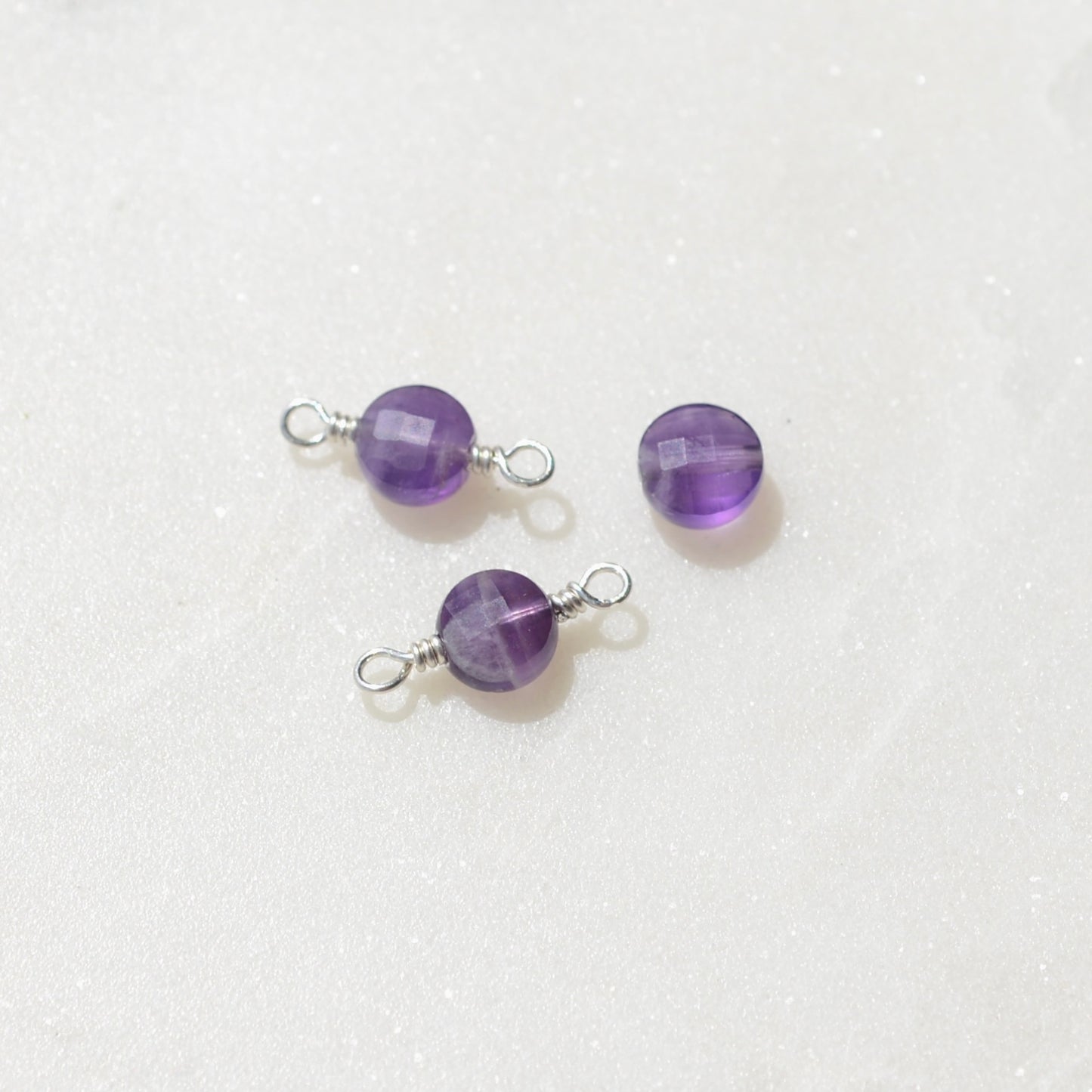 Amethyst 6mm Checker Faceted Coin Connector, February Birthstone