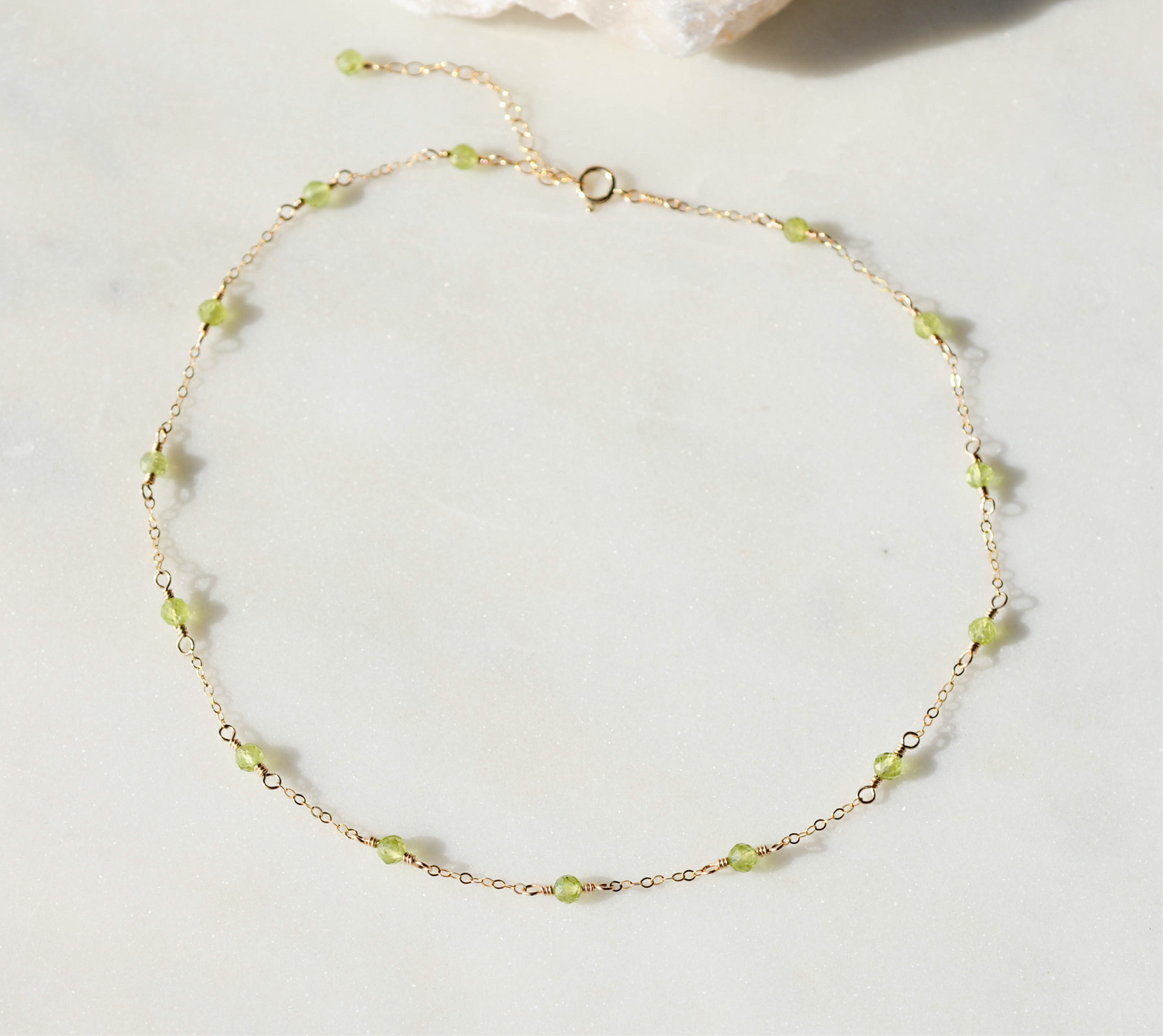 Peridot Beaded Chain Necklace, August Birthstone