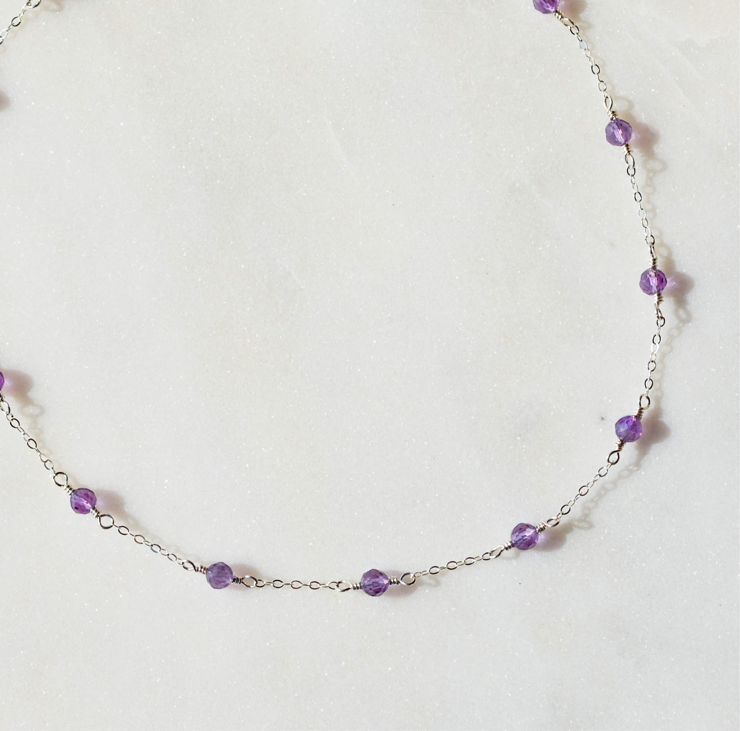 Amethyst Beaded Chain Necklace, February Birthstone