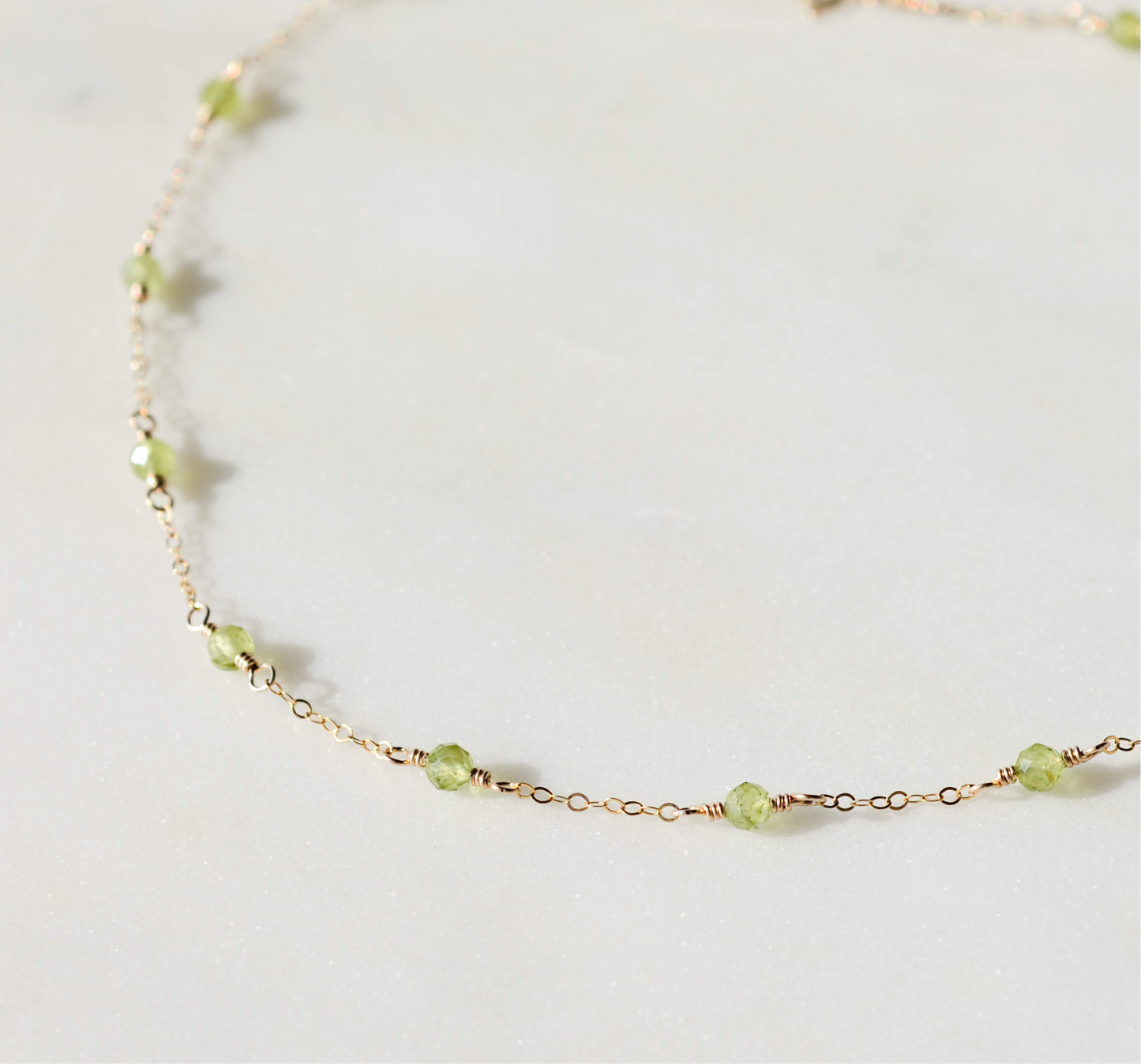 Peridot Beaded Chain Necklace, August Birthstone