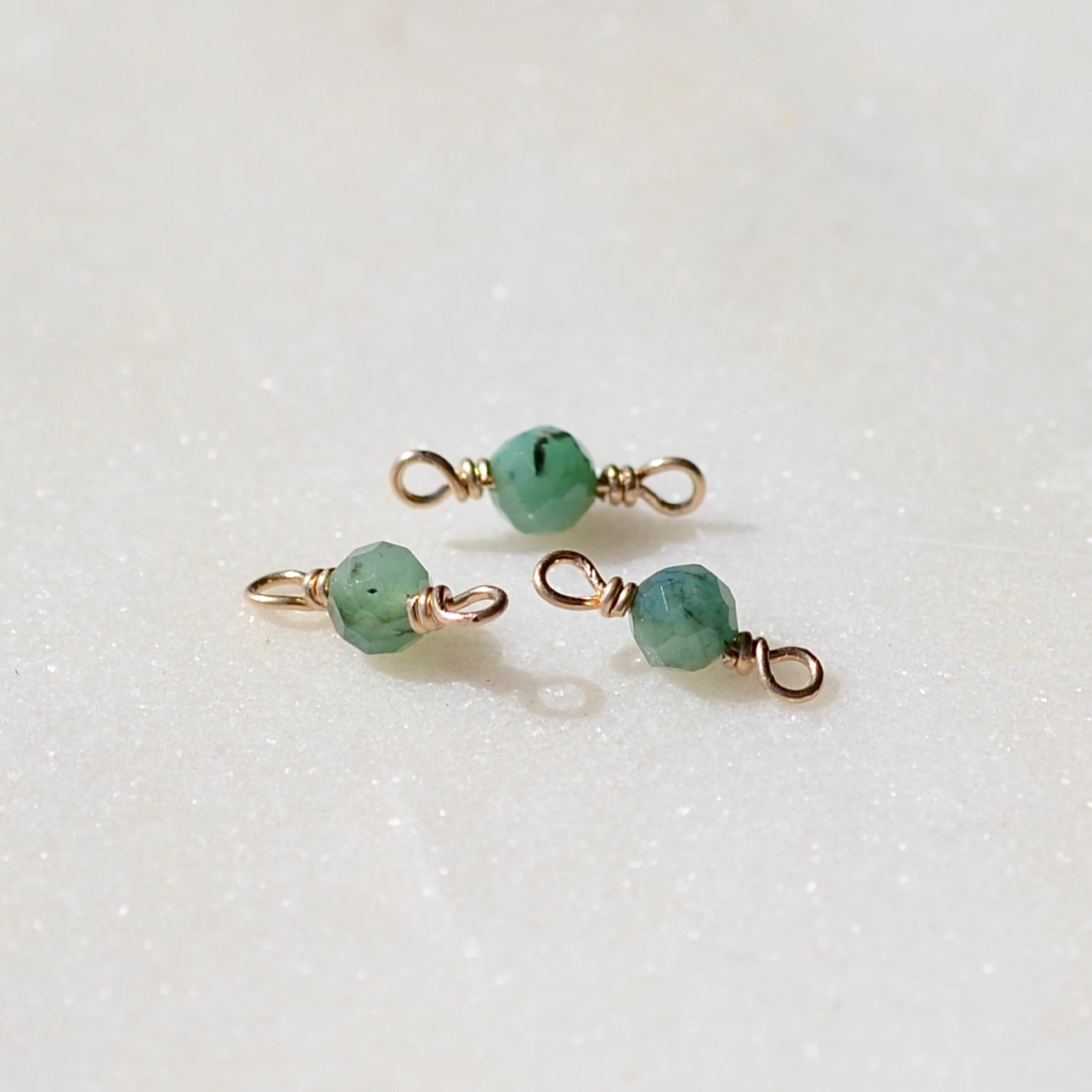 Emerald 4mm Faceted Gemstone Connector, May Birthstone