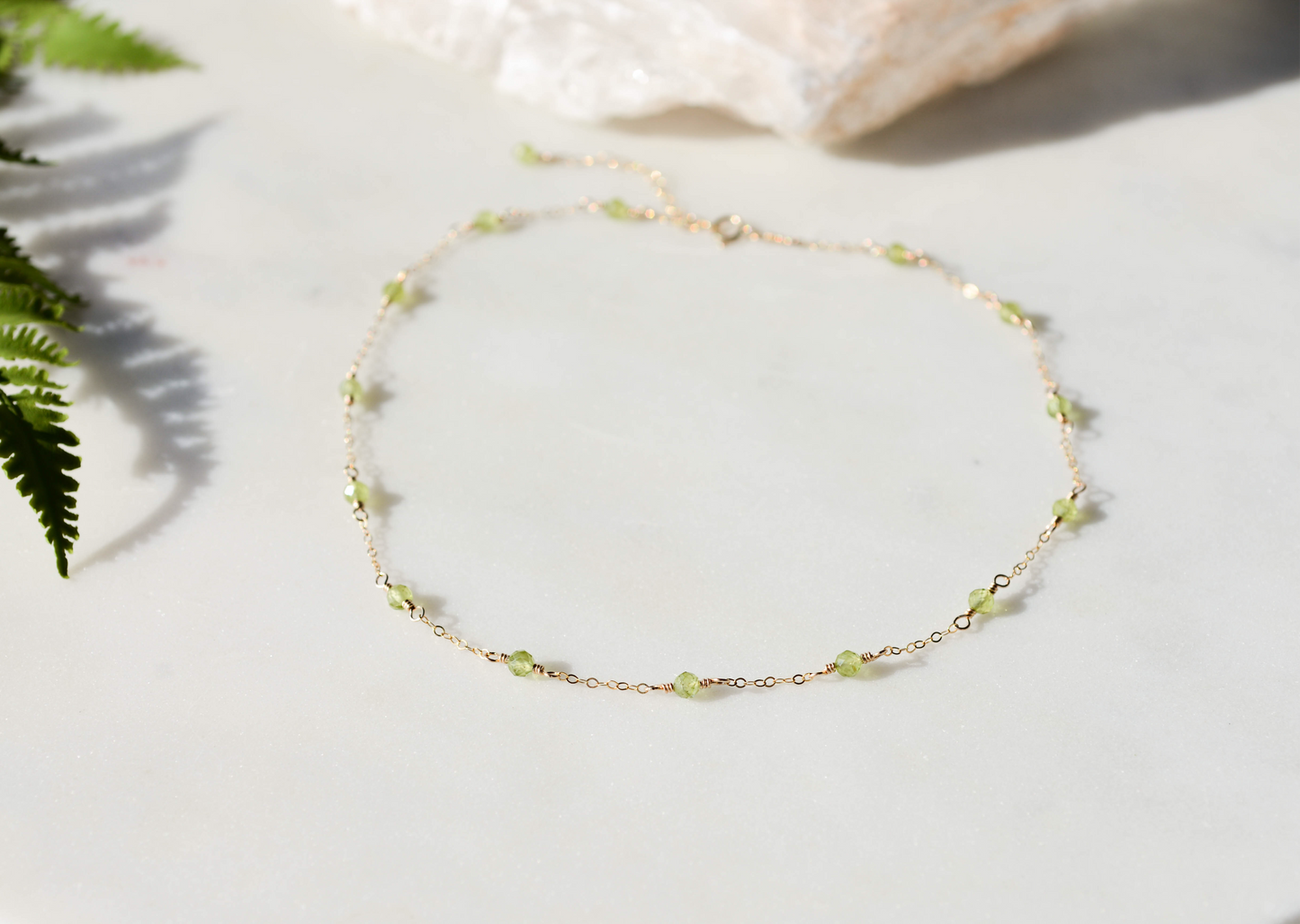 Peridot Beaded Chain Necklace, August Birthstone