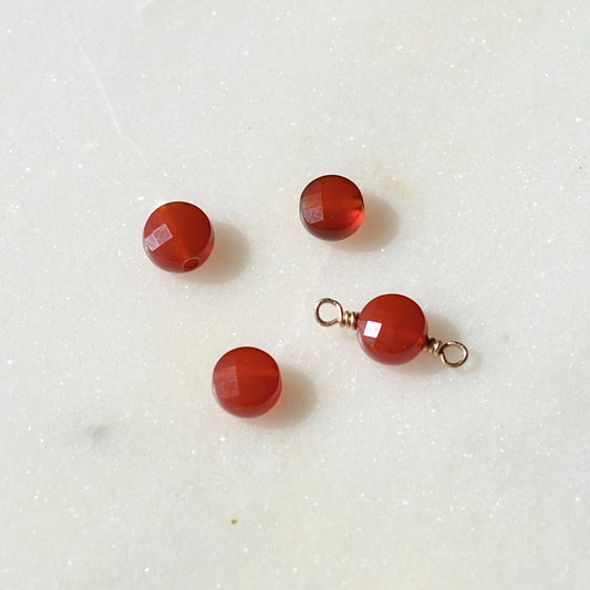 Carnelian 6mm Checker Faceted Coin Connector