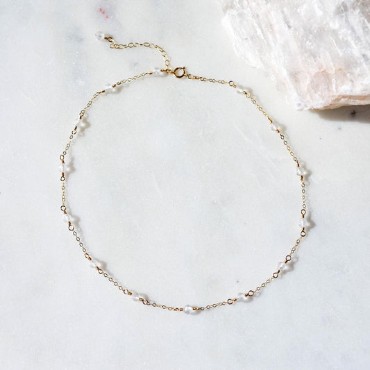 Crystal Quartz Beaded Chain Necklace, April Birthstone