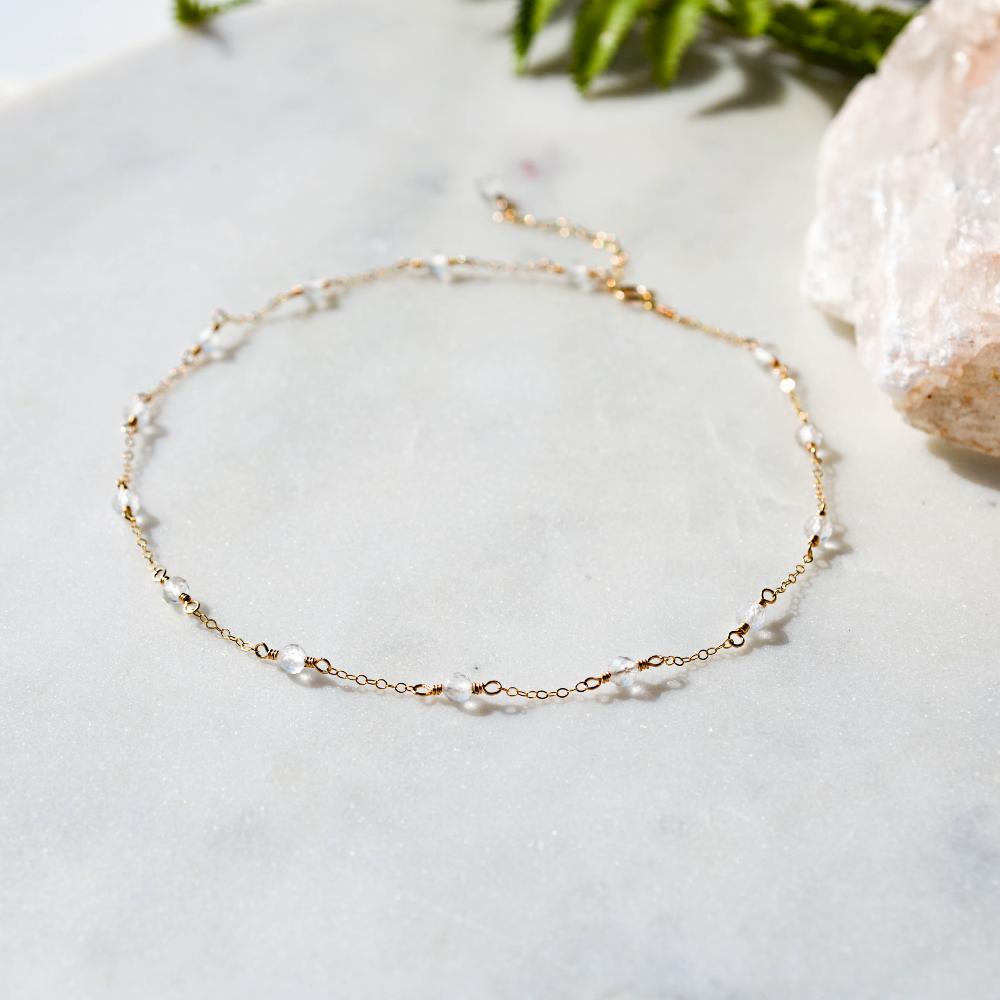 Crystal Quartz Beaded Chain Necklace, April Birthstone