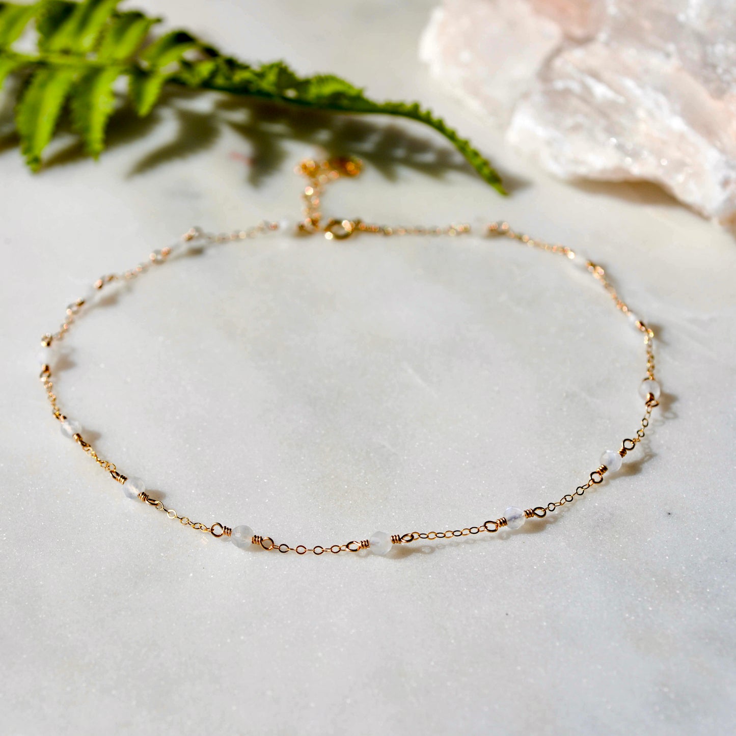 Moonstone Beaded Chain Necklace, June Birthstone