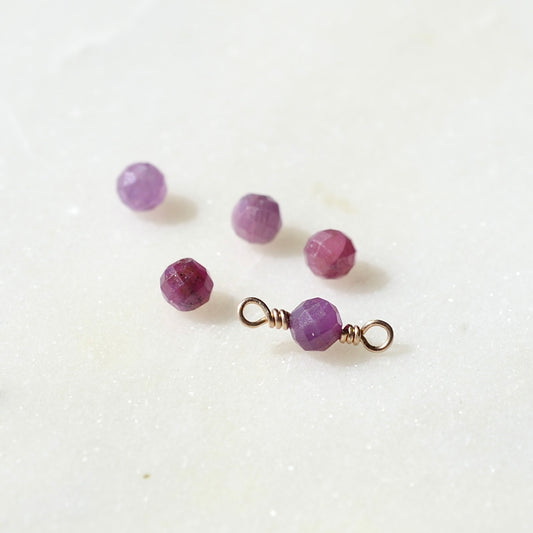 Ruby 4mm Faceted Gemstone Connector, July Birthstone