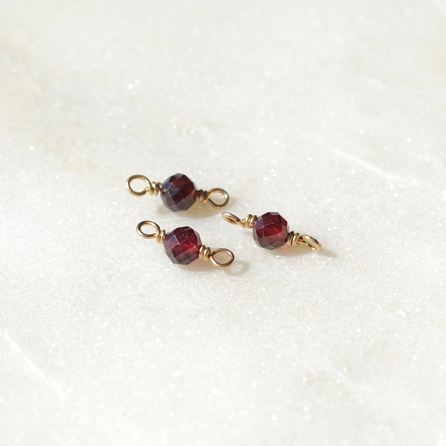 Red Garnet 4mm Faceted Gemstone Connector, January Birthstone